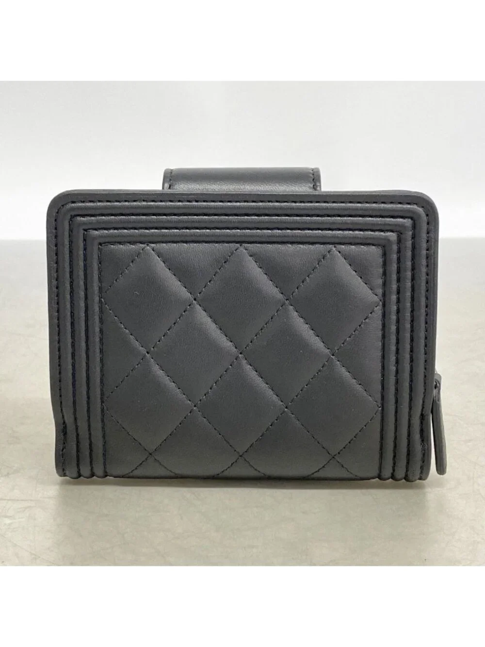 Chanel Wallet Boy Lambskin Black Silver